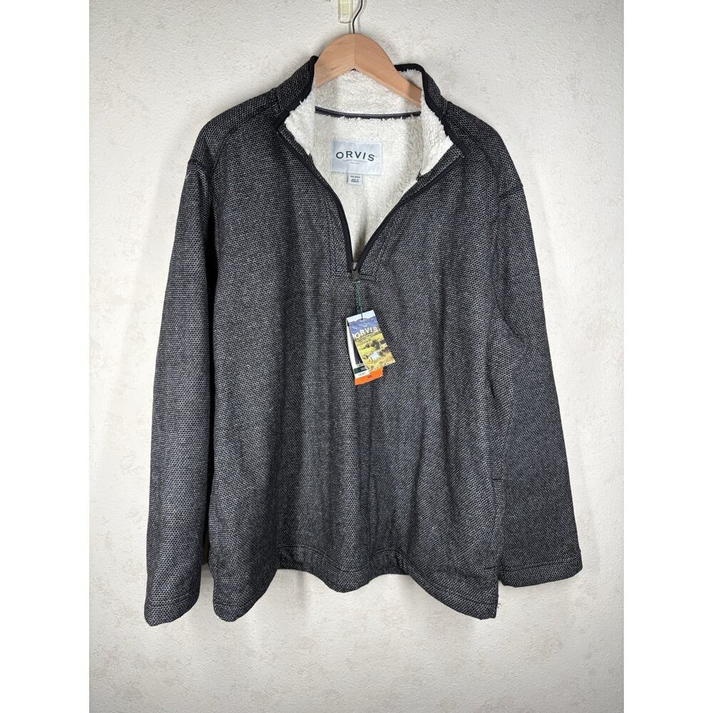 Orvis Classic Collection Mens XXL Gray 1/4 Zip Fleece Lined Pullover Sherpa Warm